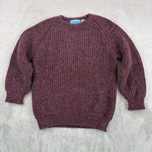 Vintage Ireland Hand Knit Cable Flecked Donegal Wool Fisherman Sweater Men 42